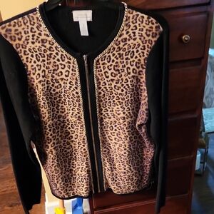 Chico's Leopard Print Cardigan - Black and Tan